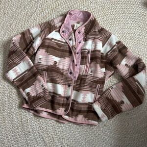 Women’s jacket coat L sky & sparrow snap up long sleeve sweater pink brown